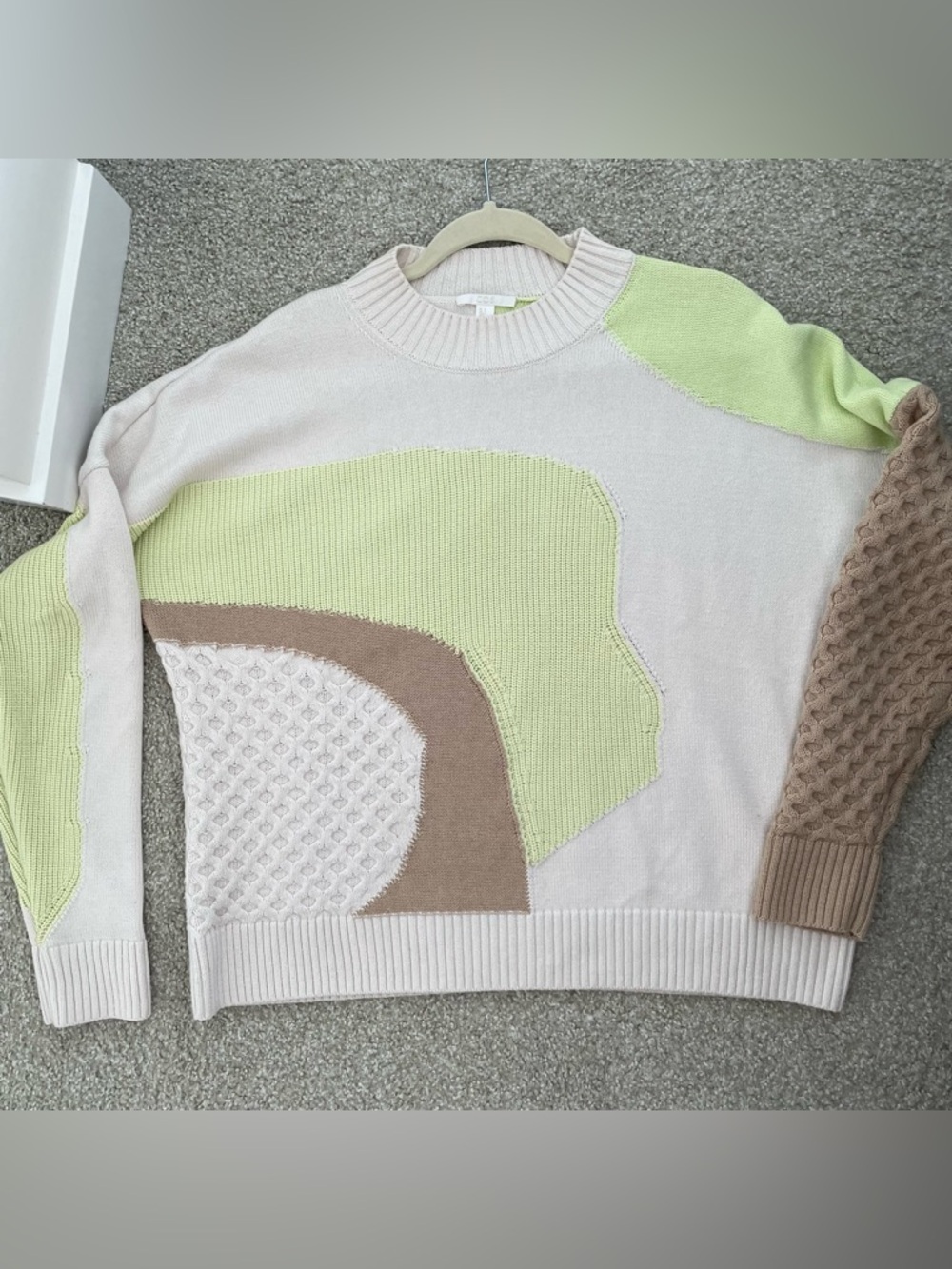 COS crewneck color block wool-cotton sweater with neon green detailing - Picture 12 of 12